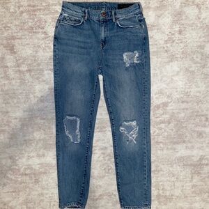 AllSaints Amy Distressed Girlfriend Jeans W28 Blue High Rise Denim